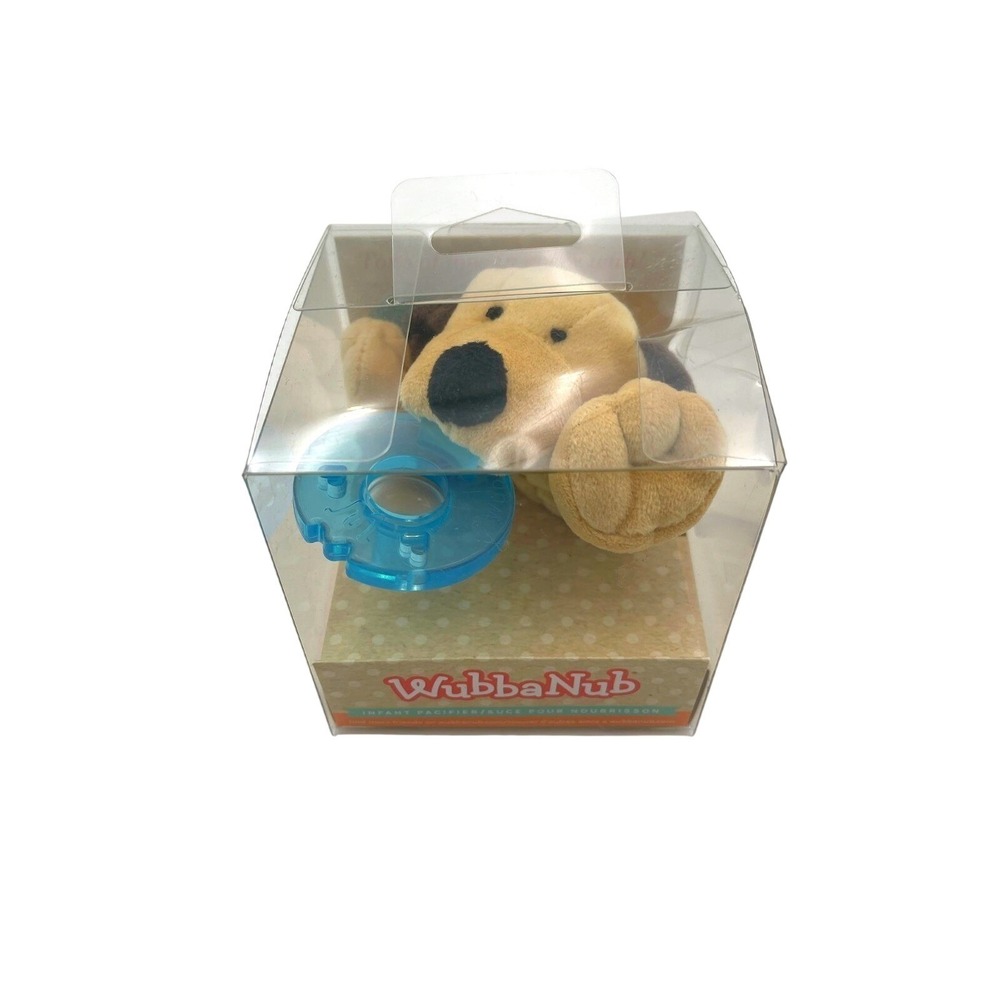 NWB WubbaNub BPA Latex Free Brown Puppy Blue Silicon Infant Pacifier In Cube